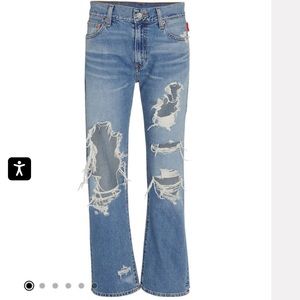 NWT Intermix Denimist Joni Straight Leg Mid Rise Distressed Premium Jeans Sz 27